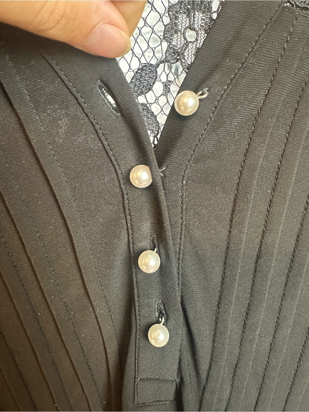 Cocomo Black Lace Yoke Pintuck Blouse with Pearl Buttons - Picture 2 of 4
